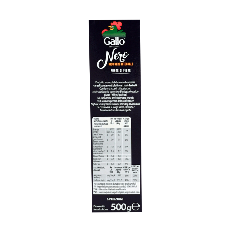 Gallo Riso Nero Intégrale - Tableau nutritionnel et informations sur la conservation du riz noir
