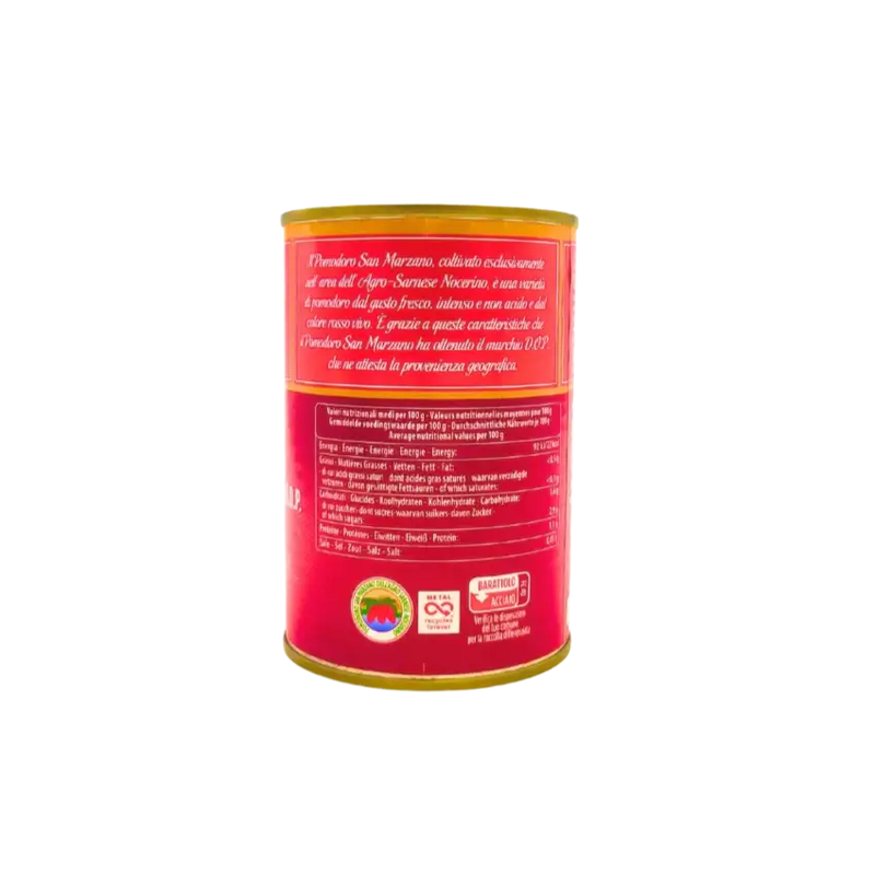 Tomates pelées San Marzano DOP Mutti en conserve 400g, authentiques tomates italiennes, goût doux et équilibré.