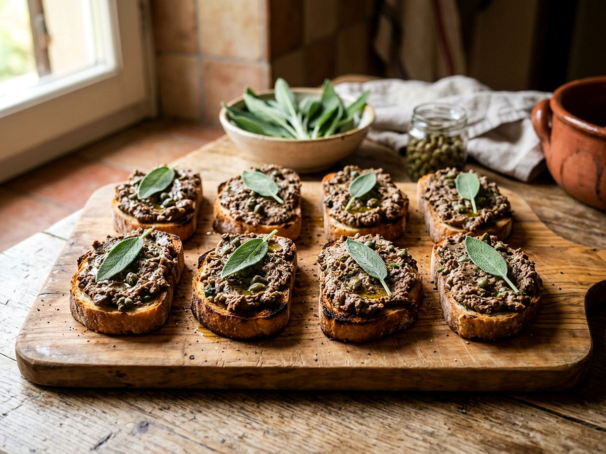 Crostini toscans aux foies de volaille, câpres et anchois