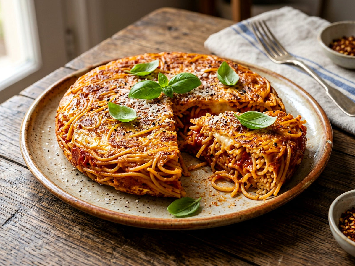 Frittata de spaghetti à la tomate et au parmesan