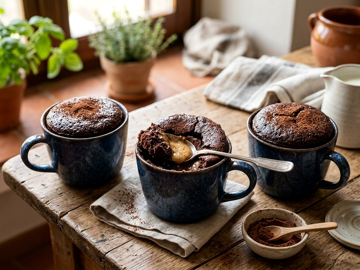 Gâteau au cacao en tasse, cœur de crème d'amande