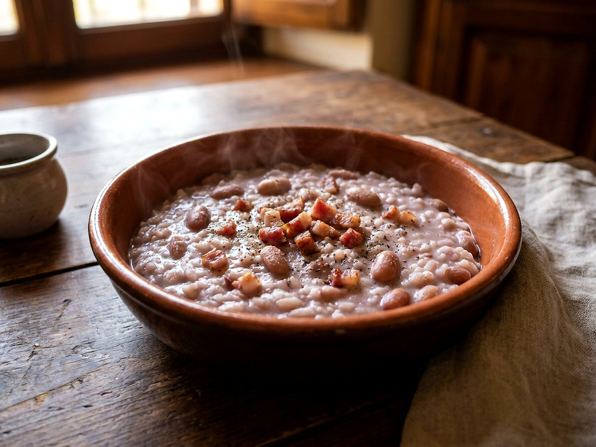 Panissa, risotto aux haricots borlotti et au salami