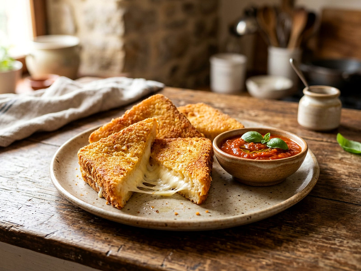Mozzarella in carrozza aux anchois, sauce tomate