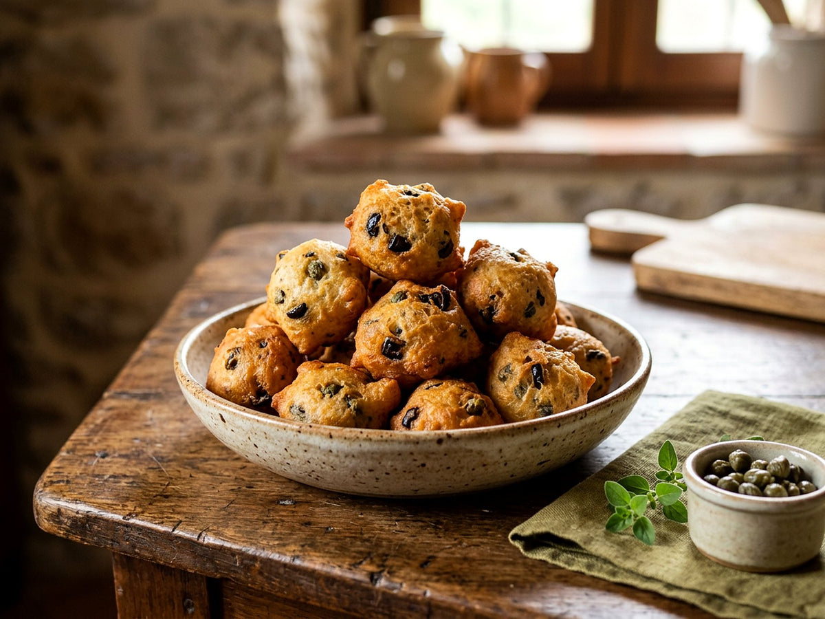 Pittule des Pouilles aux câpres et aux olives