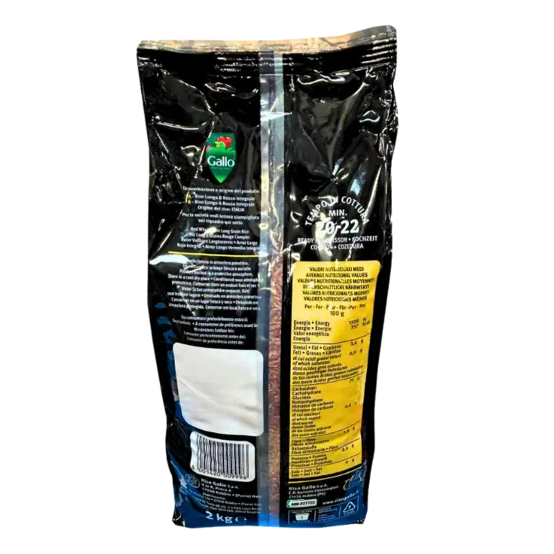Riz rouge Gallo 2 kg - Vue arrière avec informations sur le produit.