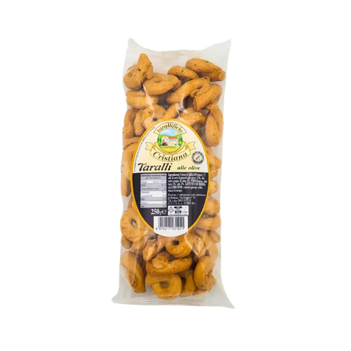 Biscuits salés Tarallificio Cristiana aux olives, spécialité des Pouilles