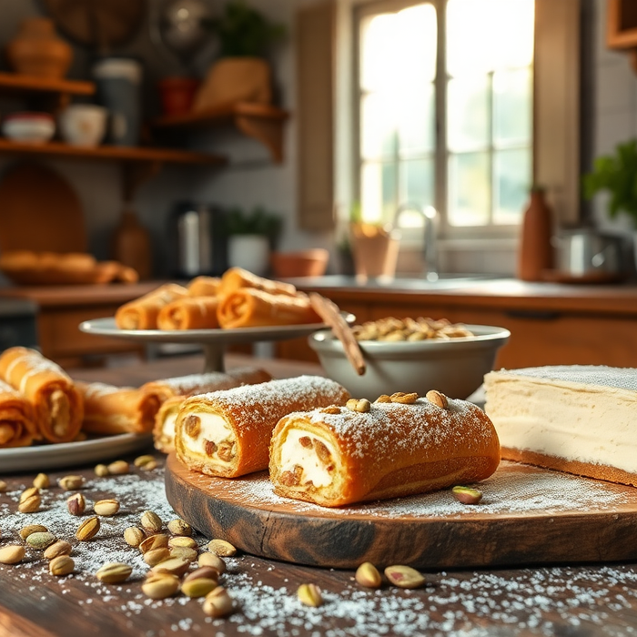 Desserts italiens à la ricotta sur une table rustique — cannoli, gâteau moelleux et spécialités siciliennes authentiques EasyGusto.fr