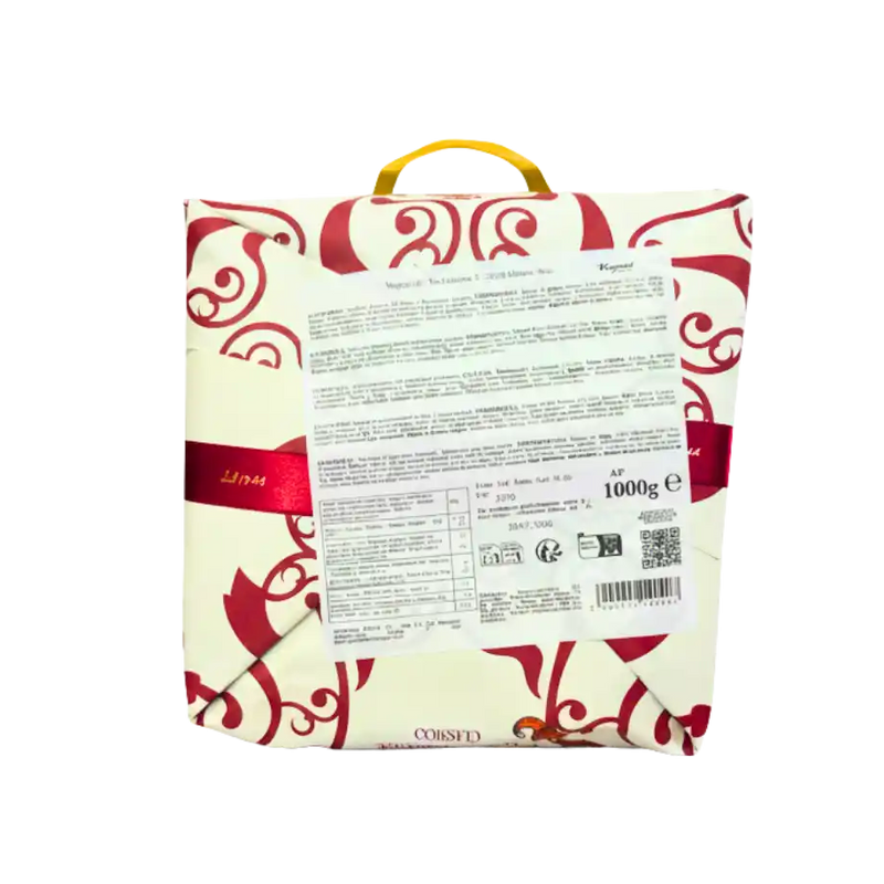 Emballage arrière du panettone classique Vergani avec détails nutritionnels