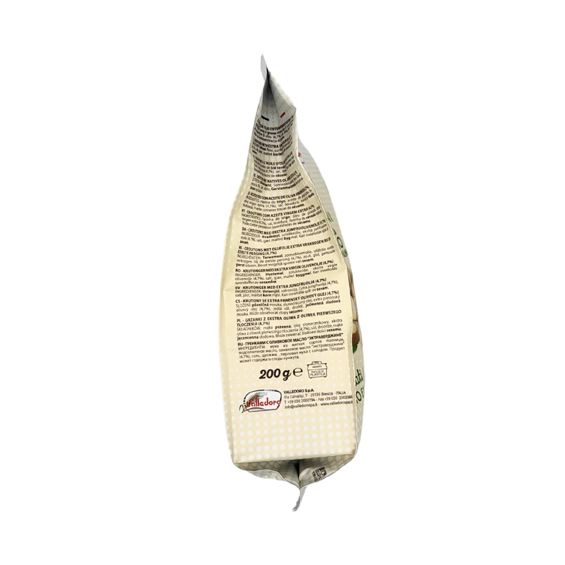 Détails de la composition des crostini Cirri, listant les ingrédients en plusieurs langues.