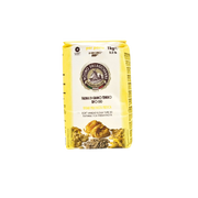 Farine de blé tendre Tipo 00 Molino Dalla Giovanna pour pâtes fraîches, emballage jaune 1 kg - vue avant montrant le logo et les applications pour pâtes