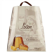Pandoro Classico Loison 1kg – italien handwerklich verpackt, beige dekoriert, präsentiert den berühmten traditionellen Pandoro.