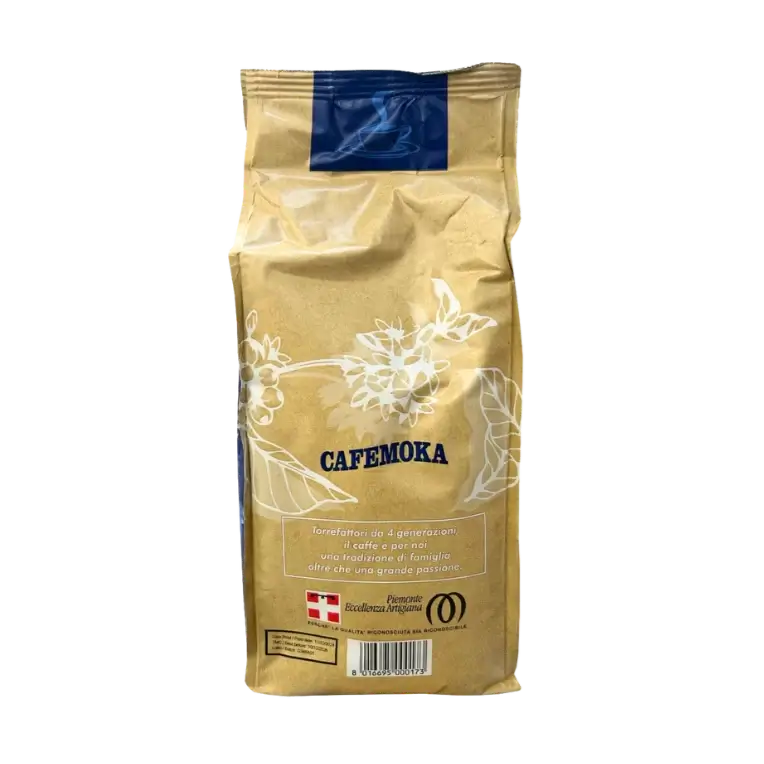 Grain de café en sac Cafemoka Alessandria Extra Bar, face arrière, 1kg.