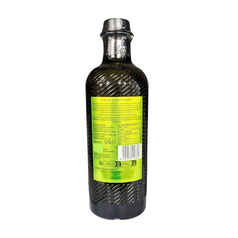 Informations nutritionnelles et composition de l'huile d'olive bio Carapelli Classico 0,75L
