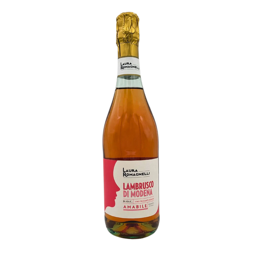 Bouteille de Lambrusco Rosé Modena Amabile Laura Romagnelli, vin pétillant sucré 75cl d'Émilie-Romagne.