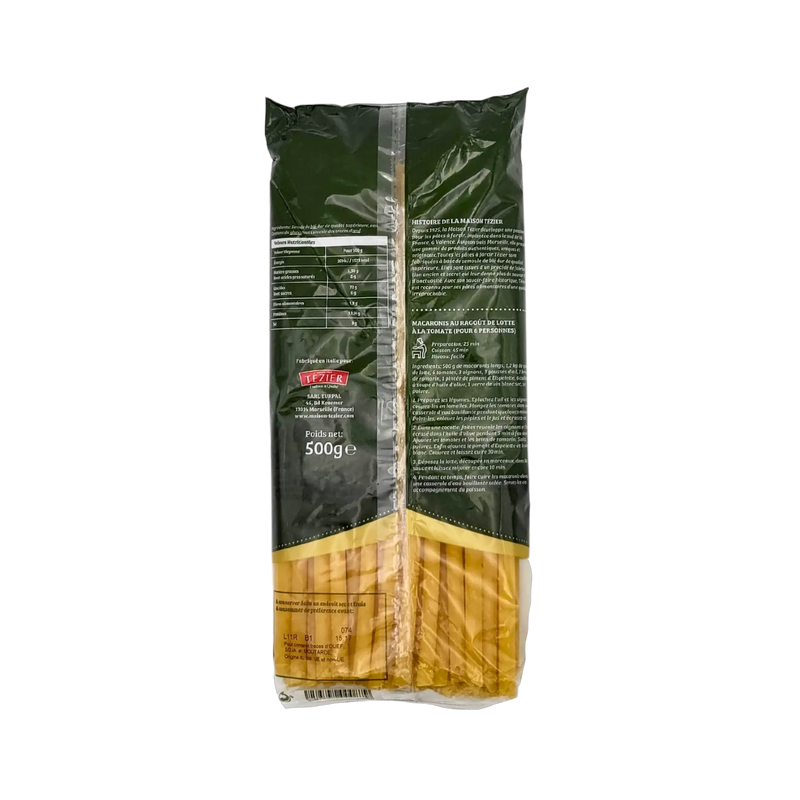 Ingredients et informations nutritionnelles des Macaroni Long Tezier 500g