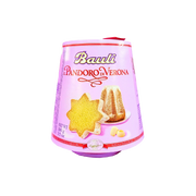 Italienischer Pandoro-Kuchen aus Verona von Bauli 100g - Vorderansicht mit Logo und Kuchen