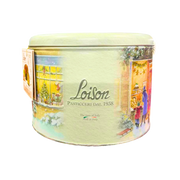 Vue avant de la boîte de Panettone Classico Loison 750g, illustrant un magasin de Noël et le logo Loison.