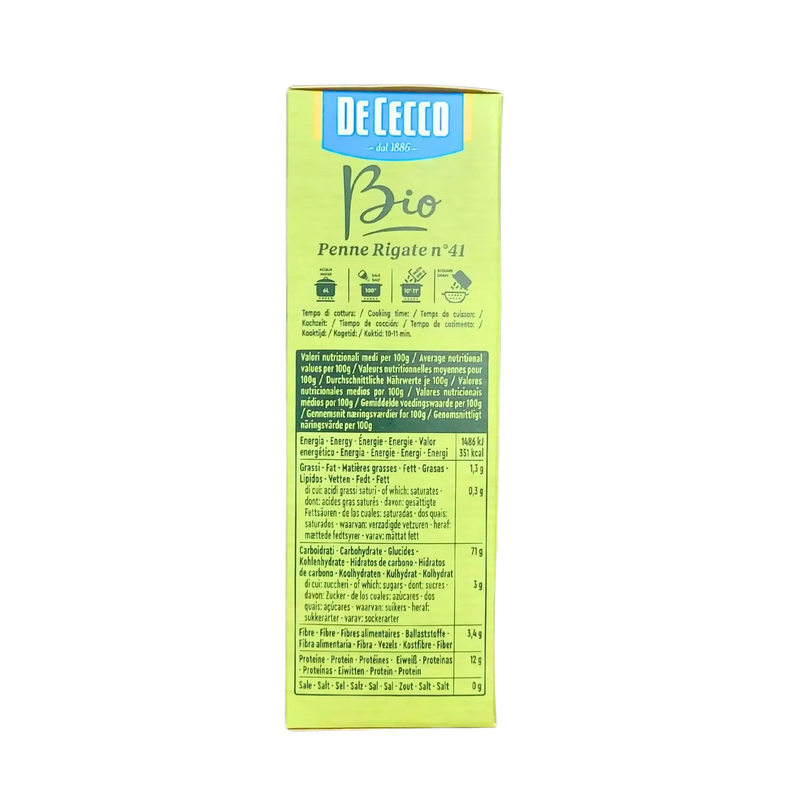 Pâtes Bio Penne Rigate De Cecco 500g - Informations nutritionnelles