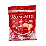 Bonbons à la noix de coco Rossana 150g, emballage rouge, saveur exotique, confiserie italienne traditionnelle.