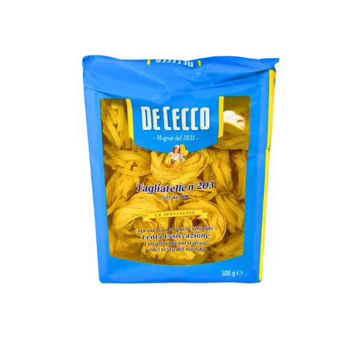 Tagliatelle n°203 De Cecco 500g - Pâtes italiennes de qualité supérieure avec indication du temps de cuisson.