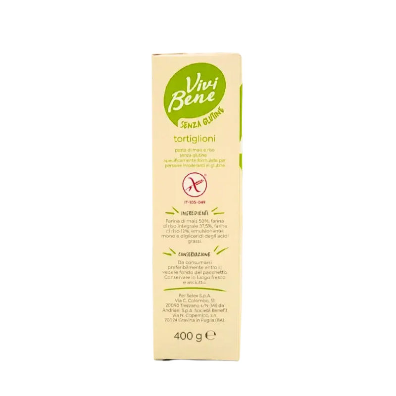 Liste des ingrédients et mentions de conservation des pâtes Vivi Bene sans gluten 400g