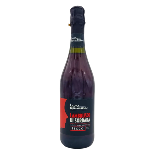 Bouteille de Lambrusco di Sorbara Sec Laura Romagnelli – Vin Rouge Pétillant de 75cl, notes florales et fruitées.