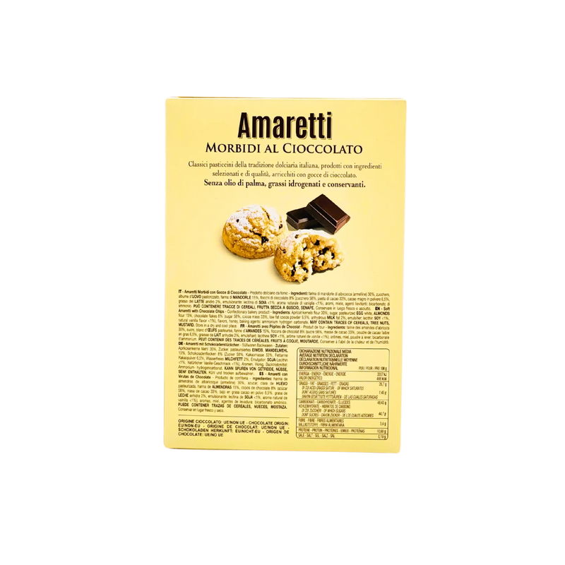 Dos du paquet d'Amaretti morbidi d'Abruzzo Falcone 170g avec informations produit