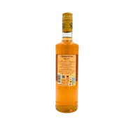 Vue arrière de la bouteille d'Amaretto della Torre Morelli, 70 cl, avec les informations de composition et le code-barres visibles.