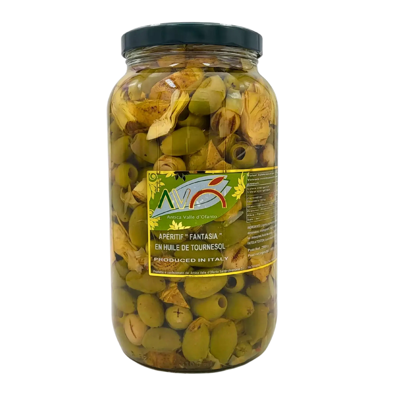 Mélange apéritif italien Fantasia en huile de tournesol – olives et artichauts Antica Valle d’Ofanto 2,9kg