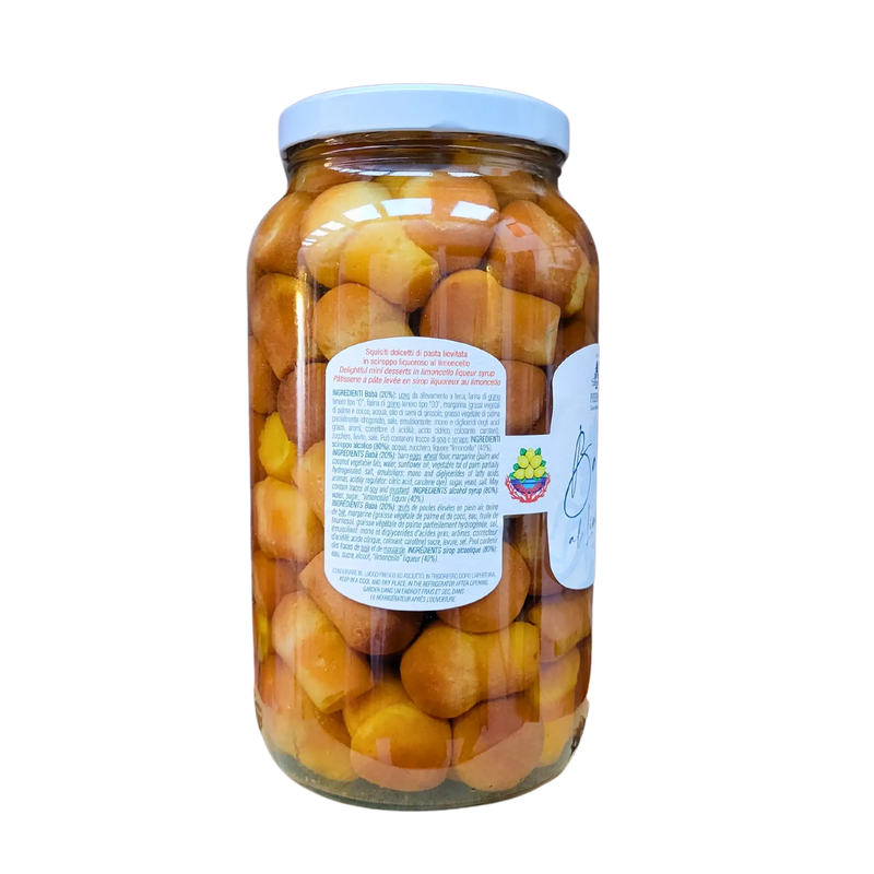 Ingrédients et informations de composition du Babà au Limoncello dans un grand bocal de 3150g, avec détails sur les ingrédients et allergènes.