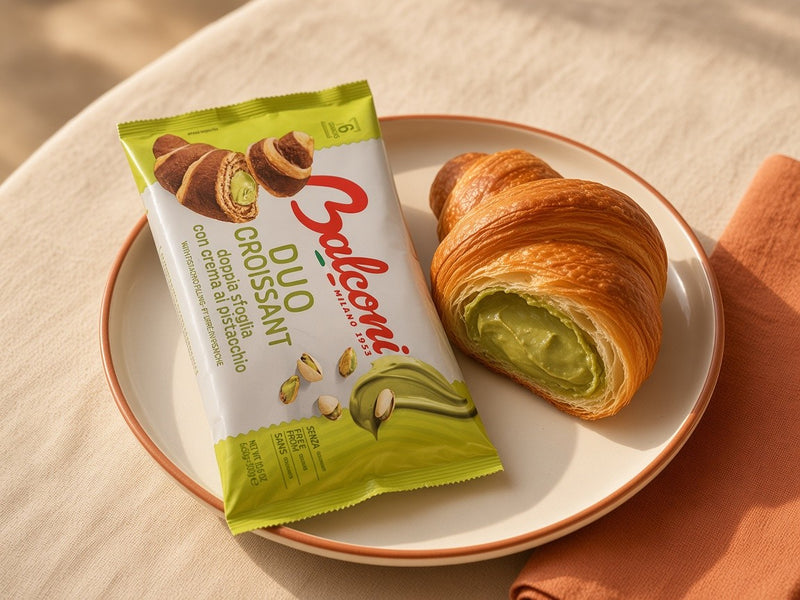Duo Croissant Pistache Balconi — ambiance crème terracotta EasyGusto
