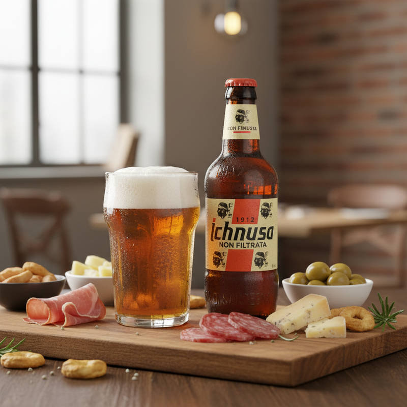 Bière Ichnusa Non Filtrata - Saveur Authentique de Sardaigne (33CL) — en situation