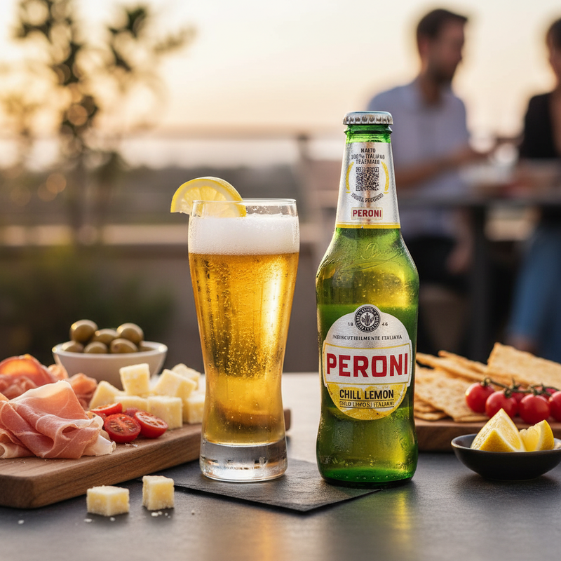Bière Peroni Chill Lemon – Saveur Citron (33 cl) — en situation