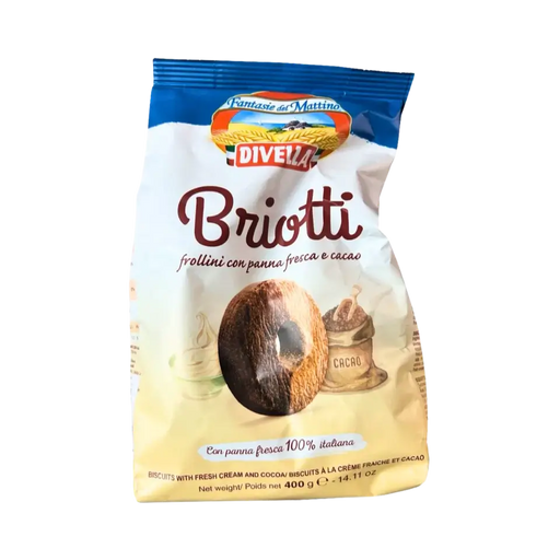 Biscuits cacao pour le goûter – Briotti con panna fresca e cacao – Divella – 400 g (face avant)