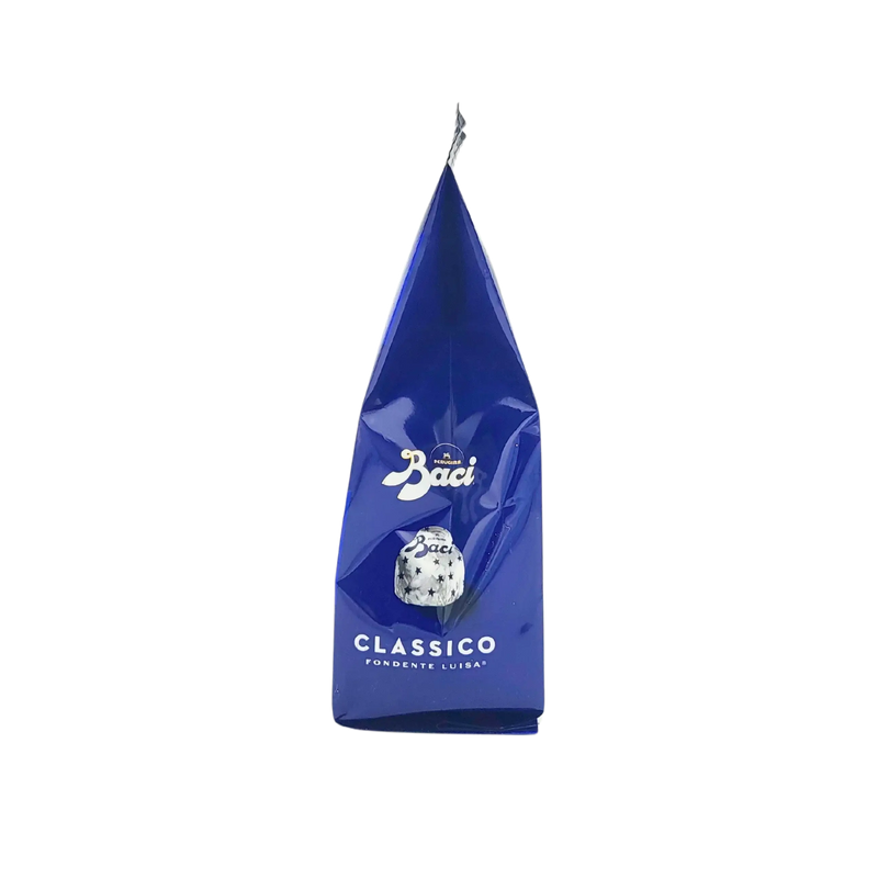 Vue latérale 1 du paquet de Baci Classico Fondente Luisa 125g - bonbons au chocolat emblématiques d'Italie.