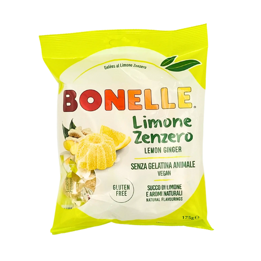 Bonbon Citron Gingembre Bonelle Vegan 175g Sans Gluten avec un emballage coloré et attrayant.