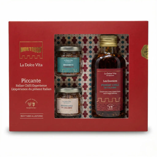 Coffret Piment Montosco Piccante avec huile au piment de Calabre et épices italiennes – spécialités italiennes du quotidien