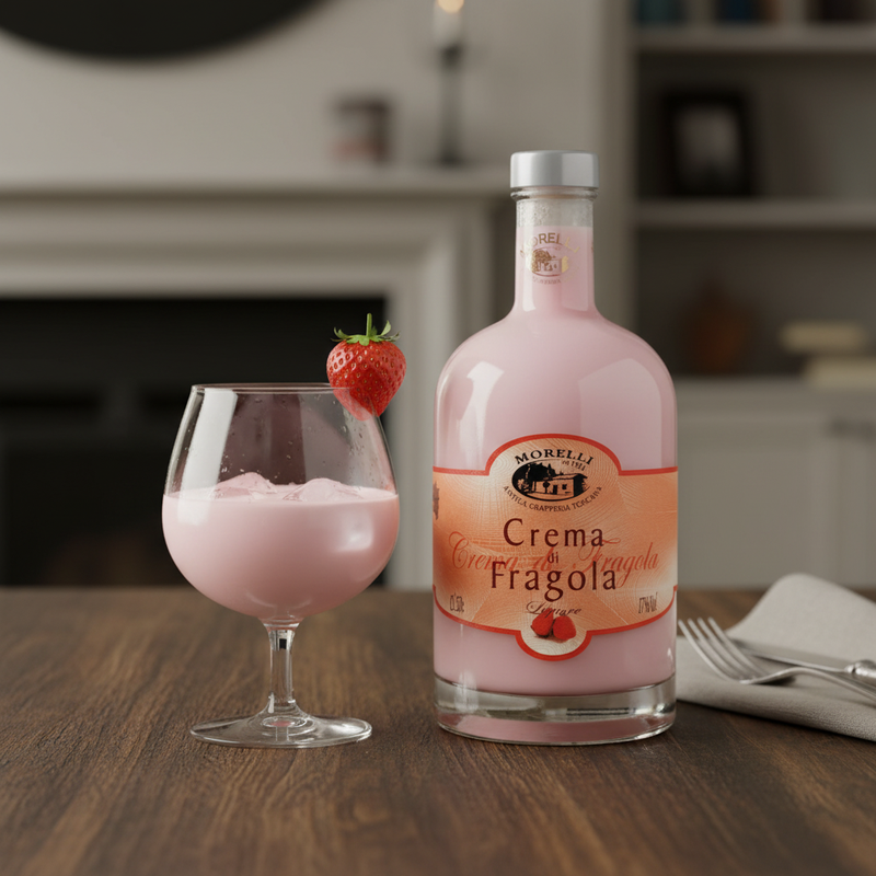 Crème de Fraise Morelli - Liqueur Douce et Fruitée de Toscane (50 cl) — en situation