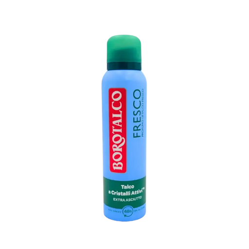 Vue avant du déodorant spray Borotalco Talco Cristalli Attivi 48h sans alcool – 150 ml
