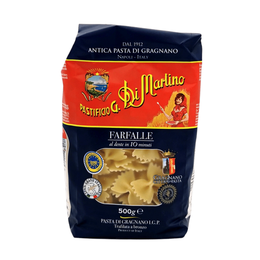 Pâtes Farfalle IGP de Gragnano - Pastificio G. Di Martino - 500g - Qualité artisanale italienne, tréfilées au bronze pour une texture parfaite.