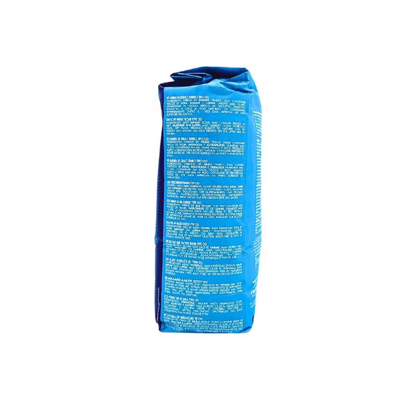 Détails de la farine italienne type 00 pour pizza Napoletana, 1 kg, avec instructions et informations sur l'origine et le processus de fabrication.