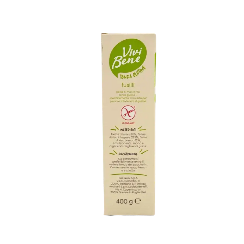 Ingrédients fusilli sans gluten Vivi Bene – composition maïs et riz