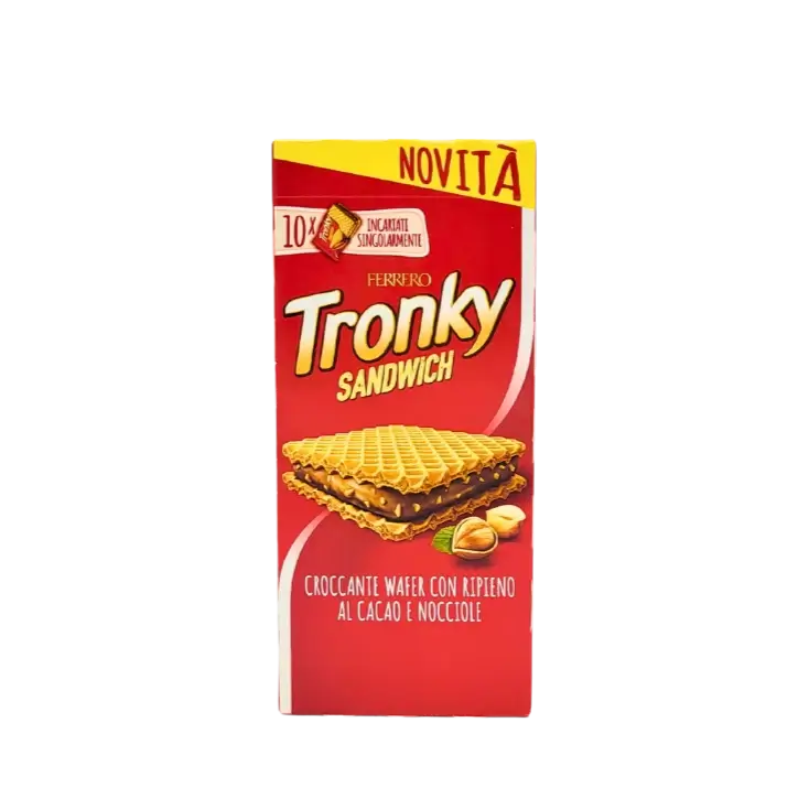 Gaufrette Tronky Ferrero sandwich au cacao et noisette, paquet vertical 220g – biscuit italien croustillant et gourmand