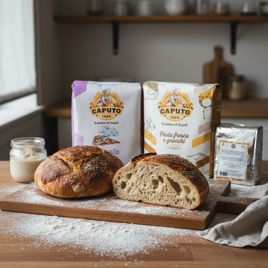 Kit Levain & Pain — Farines Pro & Levure – mise en scène générée par IA à partir de la photo du produit