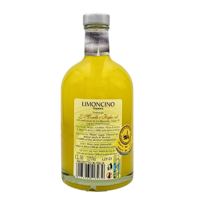 Limoncino Morelli 50cl - Ingrédients et détails de fabrication de cette liqueur de citron italienne primée.