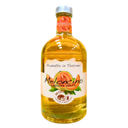 Vue avant de la liqueur Meloncino Morelli 50cl, illustrant un design attractif avec une image de melon et l'étiquette "Liquore Dolce"