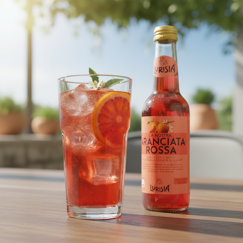 Aranciata Rossa Lurisia - boisson premium aux oranges sanguines (27,5 cl) - en situation d'usage