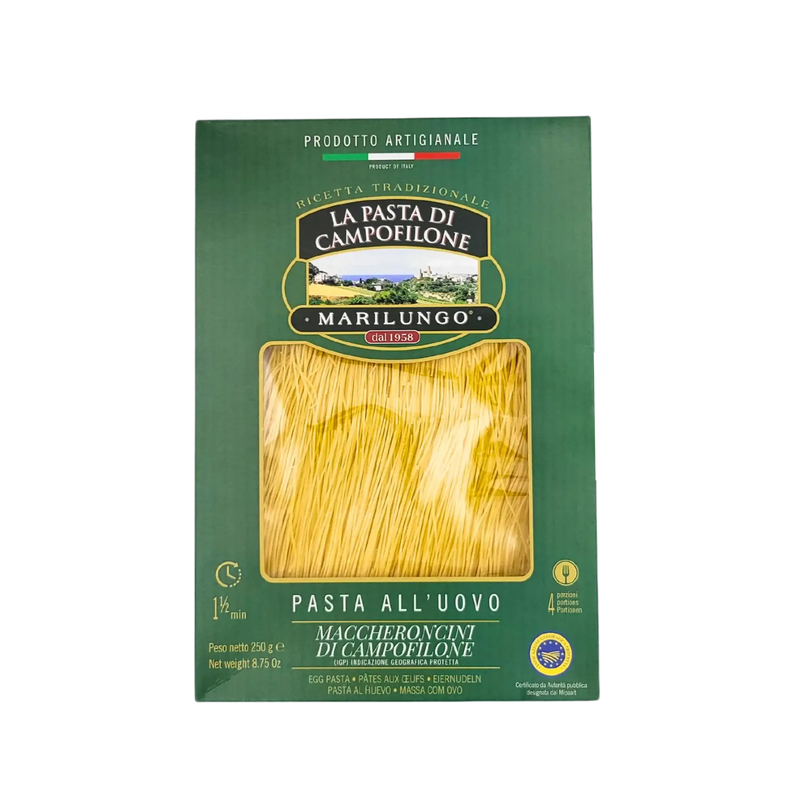 Maccheroncini di Campofilone IGP, La Pasta di Campofilone, Marilungo, 250g, pâtes artisanales aux œufs, recette traditionnelle italienne.