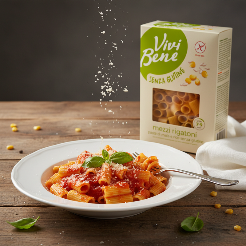 Mezzi Rigatoni Sans Gluten Vivi Bene - Maïs & Riz (400 g) - en situation d'usage