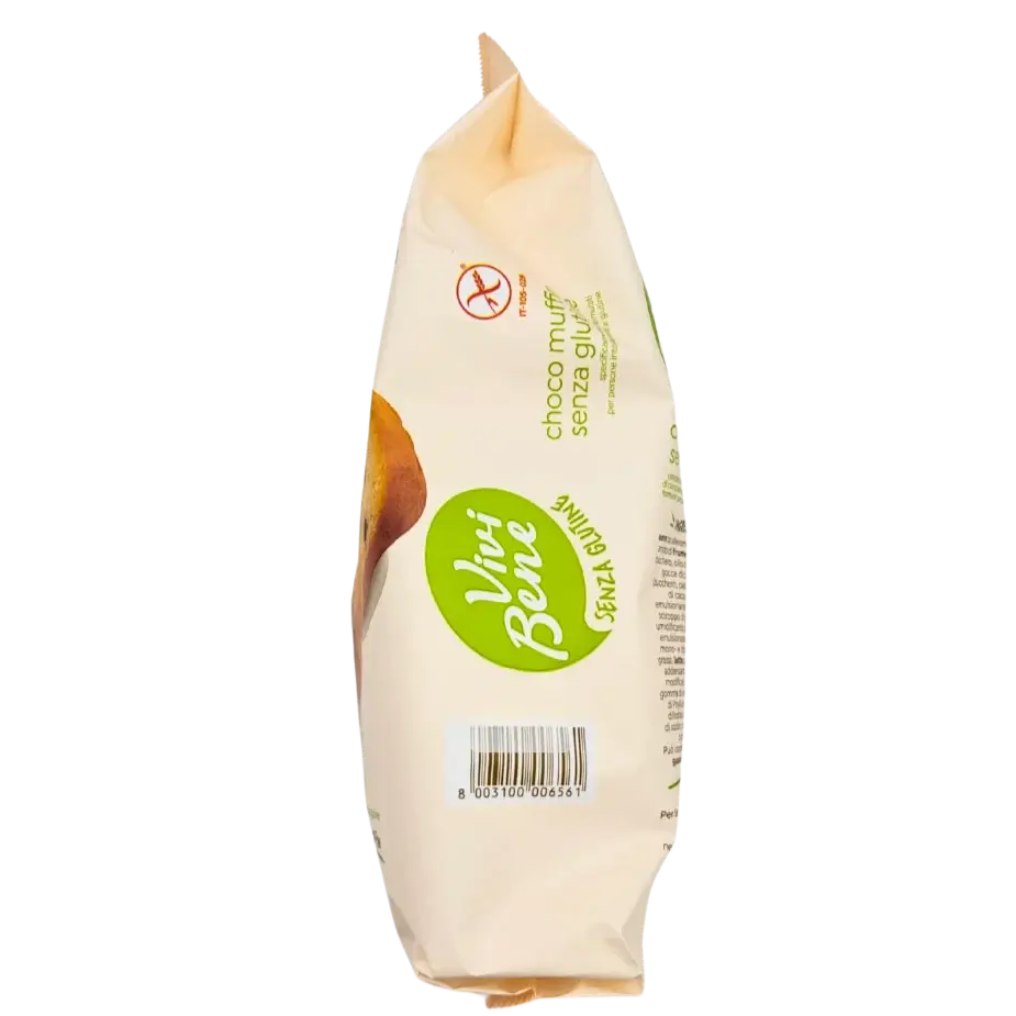 Glutenfreies Muffin-Packung Vivi Bene, 250g, Seitenansicht mit Produktdetails.